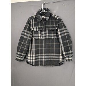 HM Plaid Flannel Shacket Gray White Button Front Shirt Jacket XS